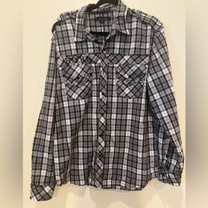 Affliction Men's Black and White Plaid Button Down Shirt